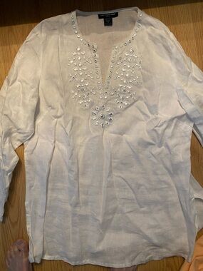 Saint Tropez West White Embellished Tunic Top